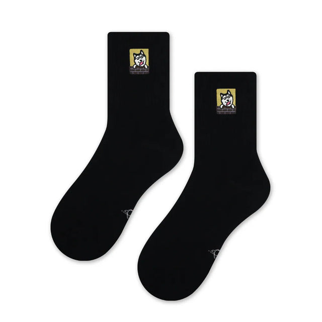 蠢萌狗 Stupid Cute Dog - 哈士奇 Husky - Made in Taiwan-socks-Navy Selected Shop