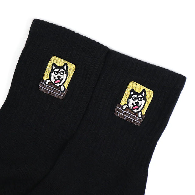 蠢萌狗 Stupid Cute Dog - 哈士奇 Husky - Made in Taiwan-socks-Navy Selected Shop