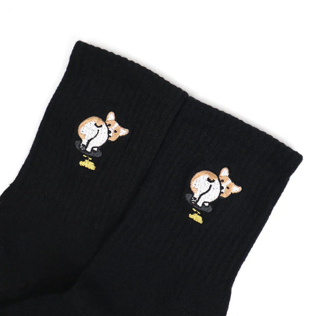蠢萌狗 Stupid Cute Dog - 柯基 Corgi - Made in Taiwan-socks-Navy Selected Shop