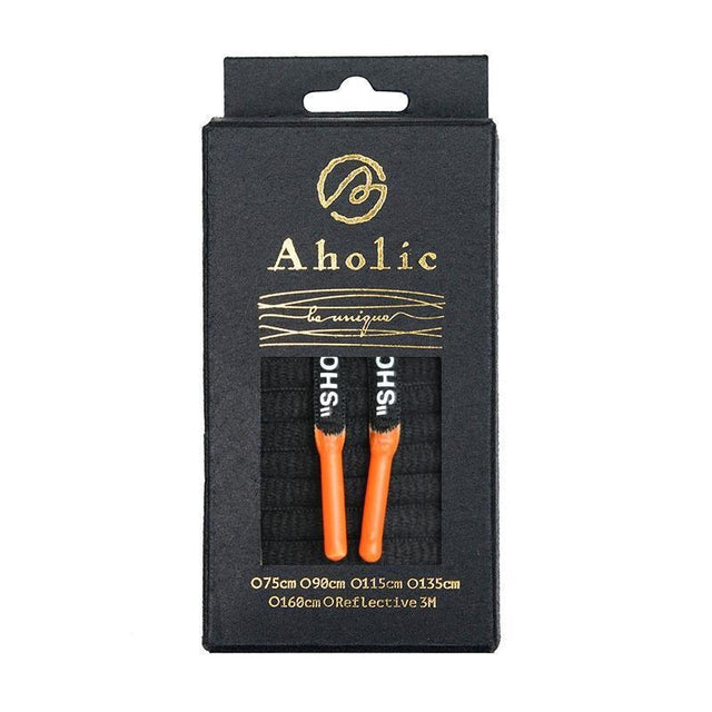 Aholic "Shoelaces" Wording Shoelaces (文字半圓鞋帶) - Black/Orange (黑橙)-Shoelaces-Navy Selected Shop