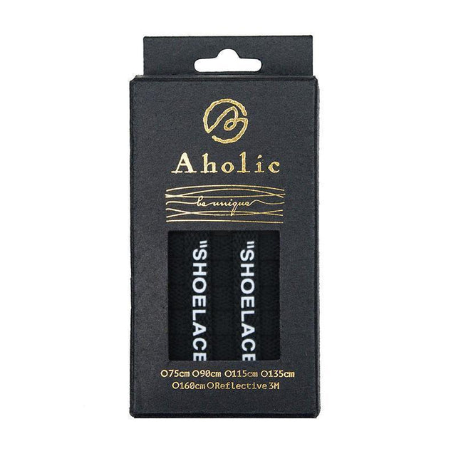 Aholic "Shoelaces" Wording Flat Shoelaces (文字偏鞋帶) - Black (黑)-Shoelaces-Navy Selected Shop
