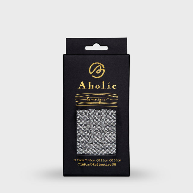 Aholic 3m Reflective Round Shoelaces (3M反光圓鞋帶) - Grey Chidori (灰千鳥)-Shoelaces-Navy Selected Shop