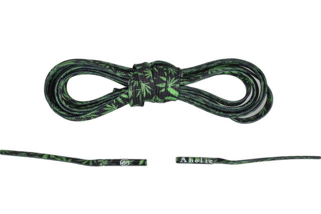 Aholic Hemp Pattern Shoelaces (大麻葉鞋帶) - Black/Green (黑綠)-Shoelaces-Navy Selected Shop