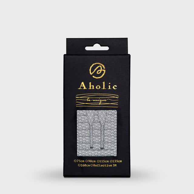 Aholic 3m Reflective Flat Shoelaces (3M反光扁鞋帶) - Grey Chidori (迷蹤灰千鳥)-Shoelaces-Navy Selected Shop