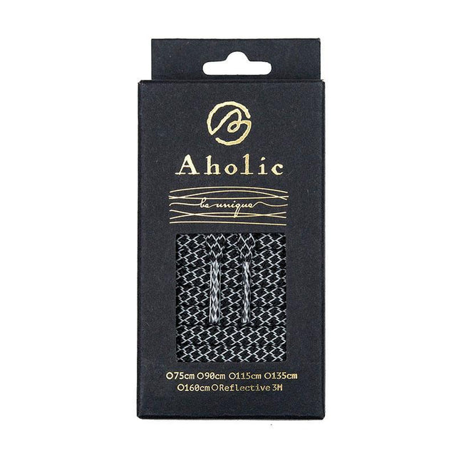 Aholic 3m Reflective Flat Shoelaces (3M反光扁鞋帶) - Black Serpentine (黑蛇紋)-Shoelaces-Navy Selected Shop