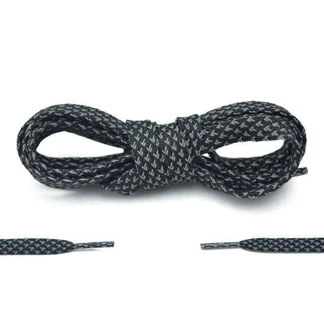 Aholic 3m Reflective Flat Shoelaces (3M反光扁鞋帶) - Black Chidori (黑千鳥)-Shoelaces-Navy Selected Shop
