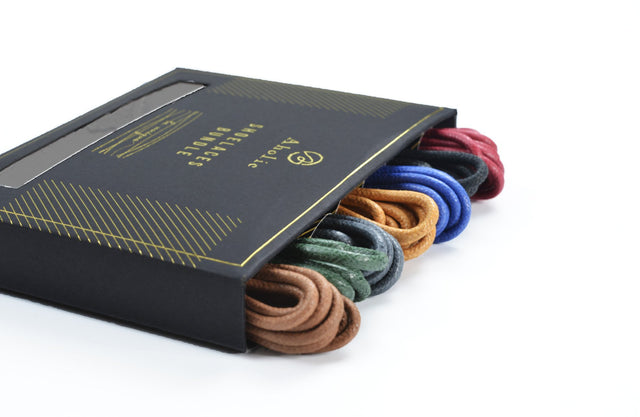 Aholic Anti-Stain Waxed Shoelaces Bundle (上蠟抗污皮鞋鞋帶組合) - 7 Colors (7色)-Shoelaces-Navy Selected Shop