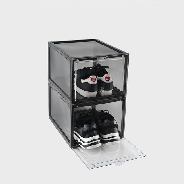 Aholic Magnetic Front Open Storage Shoe Box (前開式磁石波鞋收納盒) - Transparent Black (透明黑)-磁石鞋盒-Navy Selected Shop
