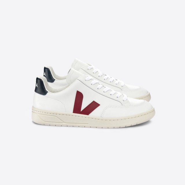 Veja V-12 Leather - White Marsala Nautico-Preorder Item-Navy Selected Shop