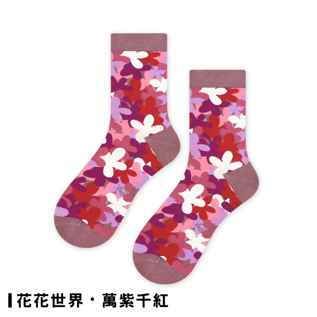 花花世界 Flower World - 萬紫千紅 A Blaze of Color - Made in Taiwan-socks-Navy Selected Shop