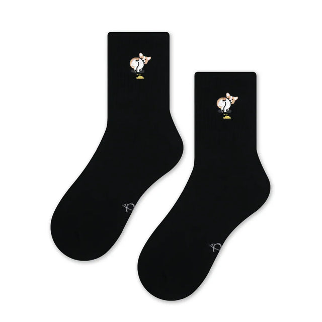 蠢萌狗 Stupid Cute Dog - 柯基 Corgi - Made in Taiwan-socks-Navy Selected Shop