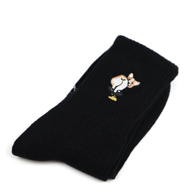 蠢萌狗 Stupid Cute Dog - 柯基 Corgi - Made in Taiwan-socks-Navy Selected Shop