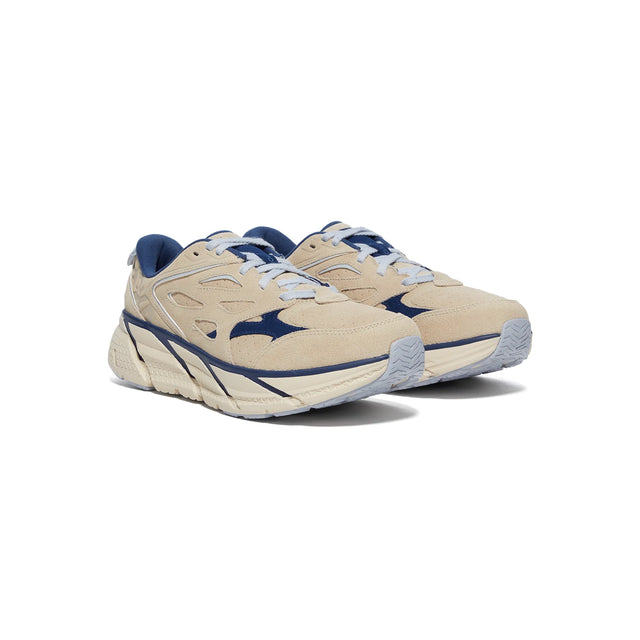 Hoka One One Clifton L Suede - Oat Milk/Bellwether Blue-Preorder Item-Navy Selected Shop