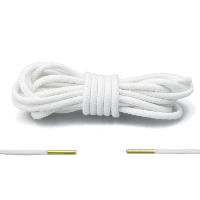Aholic Waxed Shoelaces with Metal Tips (上蠟金屬頭圓鞋帶) - White/Gold (白/金)-Shoelaces-Navy Selected Shop