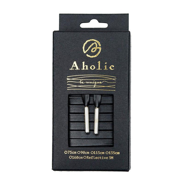 Aholic Venus Leather Shoelaces with Metal Tips (奢華皮革鞋帶) - Obsidian Black/Silver (曜石黑銀)-Shoelaces-Navy Selected Shop