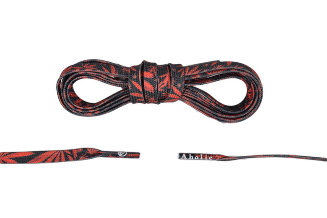 Aholic Hemp Pattern Shoelaces (大麻葉鞋帶) - Black/Red (黑紅)-Shoelaces-Navy Selected Shop