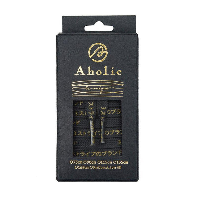 Aholic Japanese Word Shoelaces (三葉日字鞋帶) - Black/Gold (黑金)-Shoelaces-Navy Selected Shop