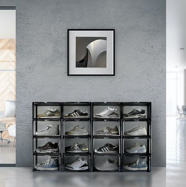 Aholic Magnetic Side Open Storage Shoe Box (側開式磁石波鞋收納盒) - Transparent Black (透明黑)-磁石鞋盒-Navy Selected Shop