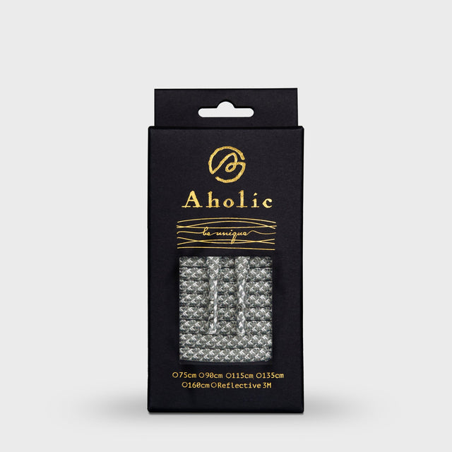 Aholic 3m Reflective Round Shoelaces (3M反光圓鞋帶) - Grey Chidori (灰千鳥)-Shoelaces-Navy Selected Shop