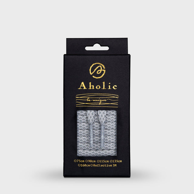 Aholic 3m Reflective Flat Shoelaces (3M反光扁鞋帶) - Grey Chidori (迷蹤灰千鳥)-Shoelaces-Navy Selected Shop