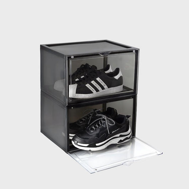 Aholic Magnetic Side Open Storage Shoe Box (側開式磁石波鞋收納盒) - Transparent Black (透明黑)-磁石鞋盒-Navy Selected Shop