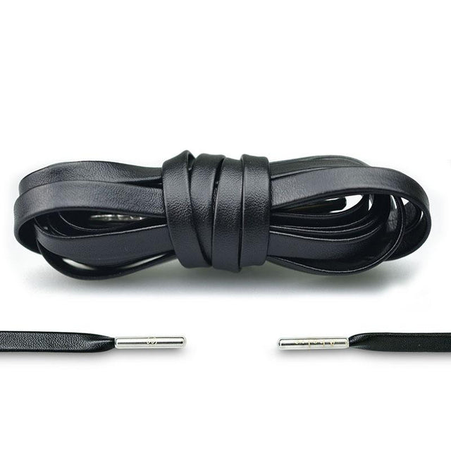 Aholic Venus Leather Shoelaces with Metal Tips (奢華皮革鞋帶) - Obsidian Black/Silver (曜石黑銀)-Shoelaces-Navy Selected Shop