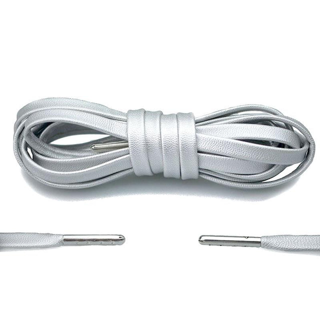 Aholic Venus Leather Shoelaces with Metal Tips (奢華皮革鞋帶) - Elegant Silver (優雅銀)-Shoelaces-Navy Selected Shop