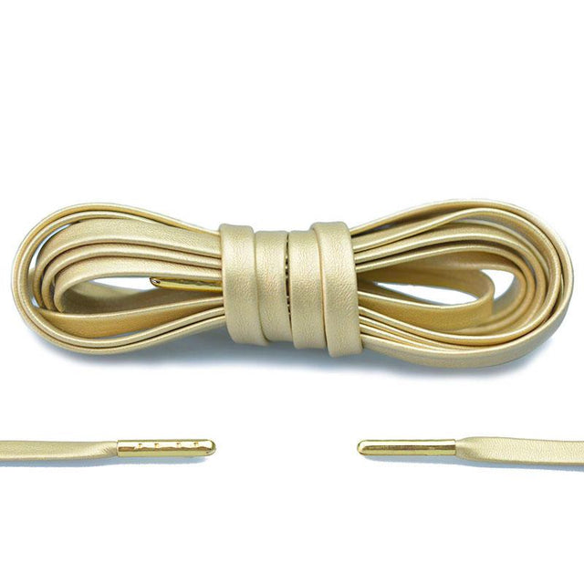 Aholic Venus Leather Shoelaces with Metal Tips (奢華皮革鞋帶) - Luxury Gold (奢華金)-Shoelaces-Navy Selected Shop