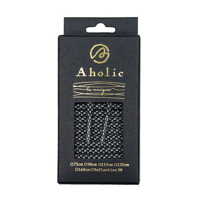 Aholic 3m Reflective Round Shoelaces (3M反光圓鞋帶) - Black Chidori (黑千鳥)-Shoelaces-Navy Selected Shop