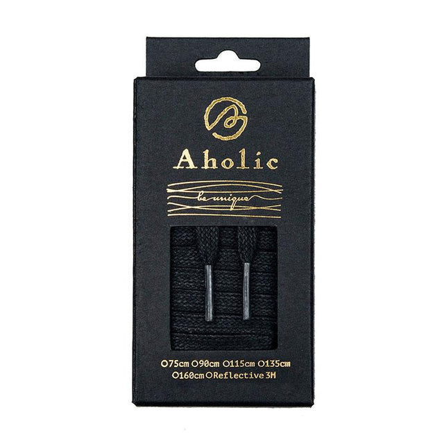 Aholic Waxed Flat Shoelaces (上蠟簡約扁帶) - Black (黑)-Shoelaces-Navy Selected Shop