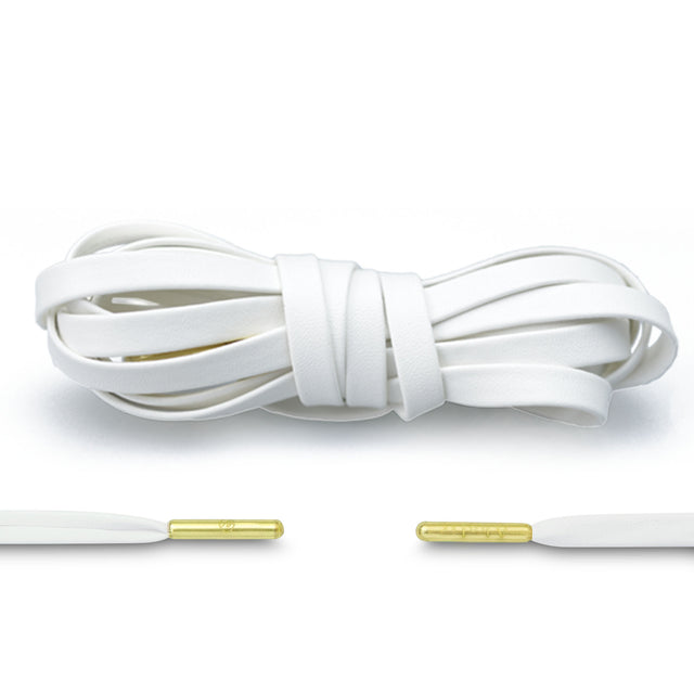 Aholic Venus Leather Shoelaces with Metal Tips (奢華皮革鞋帶) - Exquisite White/Gold (精緻白)-Shoelaces-Navy Selected Shop