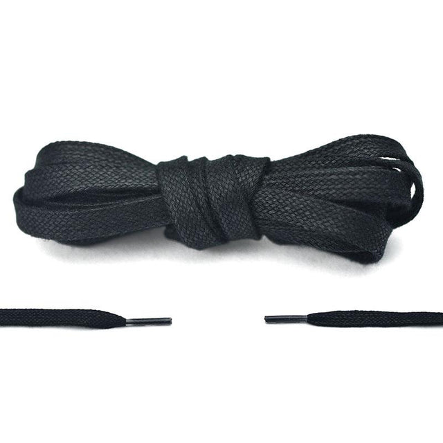 Aholic Waxed Flat Shoelaces (上蠟簡約扁帶) - Black (黑)-Shoelaces-Navy Selected Shop