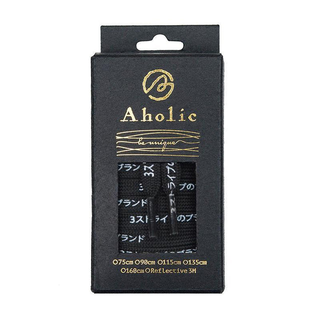 Aholic Japanese Word Shoelaces (三葉日字鞋帶) - Black/White (黑白)-Shoelaces-Navy Selected Shop