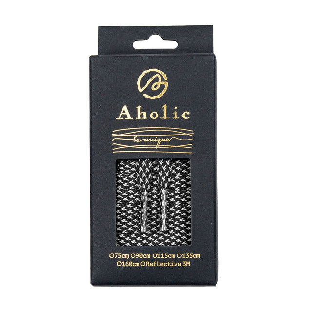 Aholic 3m Reflective Flat Shoelaces (3M反光扁鞋帶) - Black Chidori (黑千鳥)-Shoelaces-Navy Selected Shop