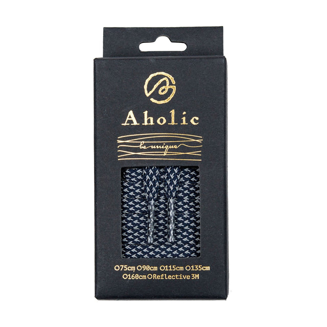 Aholic 3m Reflective Flat Shoelaces (3M反光扁鞋帶) - Navy Chidori (海軍藍千鳥)-Shoelaces-Navy Selected Shop