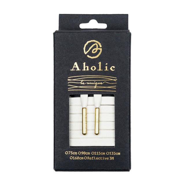 Aholic Venus Leather Shoelaces with Metal Tips (奢華皮革鞋帶) - Exquisite White/Gold (精緻白)-Shoelaces-Navy Selected Shop