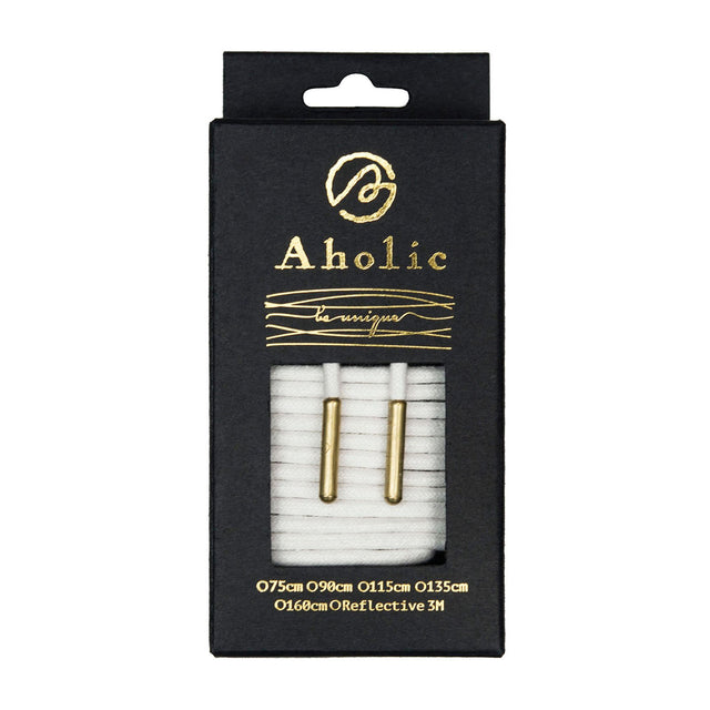 Aholic Waxed Shoelaces with Metal Tips (上蠟金屬頭圓鞋帶) - White/Gold (白/金)-Shoelaces-Navy Selected Shop